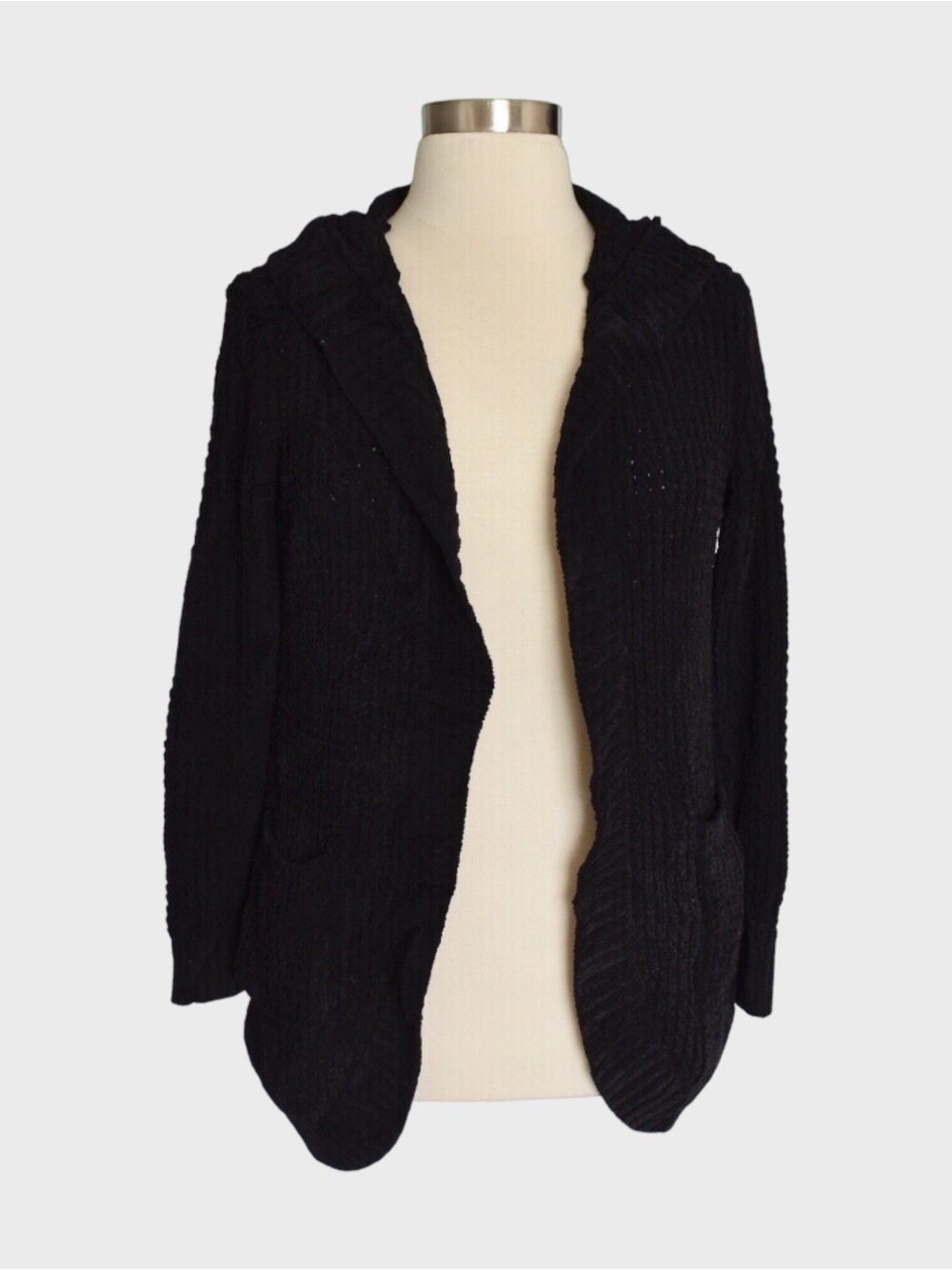 No Boundaries Black Chenille Hooded Open Front Cardigan
